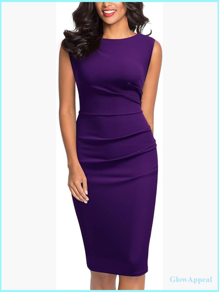 Retro Ruffle Sleeveless Pencil Dress - Knee Length